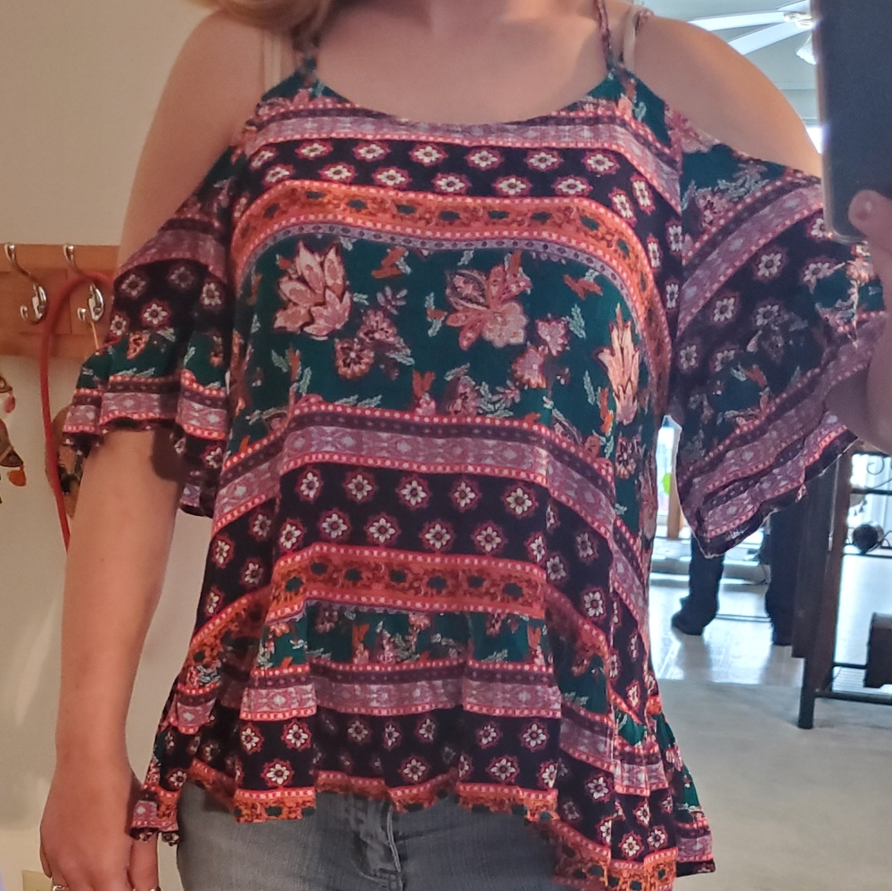 Bright multicolor spaghetti strap drop sleeve shrt